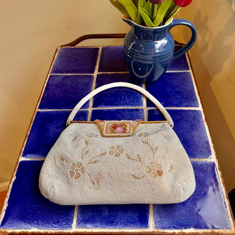 Antique Beaded Evening Bag w/ Limoges Clasp & Elaborate Frame - Handmade c1950